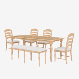 Vintage Traditional 6-Piece 82.7 inch Extendable Dining Table Set with 23.6 inch Removable Leaf, 50.4 inch Upholstered Dining Bench and 4 Chairs for 6