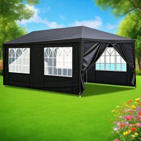 10x20FT Black 6-Sided Outdoor Gazebo Tent with 2 Zippered Doors, Lightweight Iron Frame & PE Fabric, Easy Setup Sun Shelter Canopy for Garden, Patio