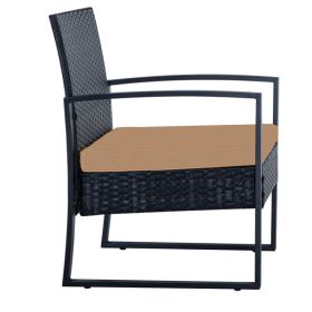 3 Piece Outdoor PE Wicker Furniture Set, Patio Black Rattan Sectional Sofa Couch with Washable Cushions