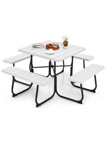 Outdoor Picnic Table with 4 Benches and Umbrella Hole