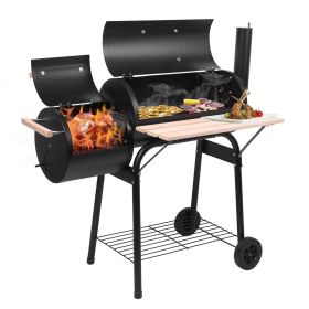 44*25*44 inches large capacity oil drum shaped double oven outdoor charcoal grill painted stainless steel with chimney portable windproof camping picn