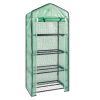 Mini Greenhouse with PE Cover Zipper Roll Up Door Mesh Plant Shelves and Black Steel Frame Pointed Roof Portable Plant House for Indoor Outdoor Garden
