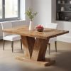 47-Inch Dining Table for 4, Walnut Brown Kitchen Dinner Table with Heavy Duty Pedestal, Farmhouse Wooden Eating Table