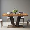 47-Inch Dining Table for 4, Black Kitchen Dinner Table with Heavy Duty Pedestal, Farmhouse Wooden Eating Table