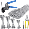Stainless Steel Cable Tie Gun Set, with 150PCS Metal Zip Ties (Includ 6, 7.8, 9.8, 11.8 Inch), Adjustable Fastening Cutting Tie Tool Sets for Fencing