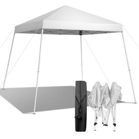 2.5x2.5M White Slant Leg Pop Up Canopy Tent Portable Folding Gazebo with Carrying Bag Outdoor Patio Shade Shelter for Backyard Camping Market and Prom