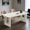 Modern Dining Table for 6 to 8 People, 71" Large Kitchen Dining Table with Wood Pedestal Base, Rectangular Long Dinner Table
