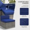 Outsunny 7-Piece Outdoor Rattan Sofa Set, Wicker Patio Furniture, with Glass Top Coffee Table, Pillows Included, Mixed Gray and Blue