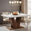 47-Inch Dining Table for 4, White Kitchen Dinner Table with Heavy Duty Pedestal, Farmhouse Wooden Eating Table