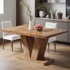 47-Inch Dining Table for 4, Walnut Brown Kitchen Dinner Table with Heavy Duty Pedestal, Farmhouse Wooden Eating Table