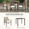 Outsunny 5PC Patio Dining Set Outdoor Wicker Table Chairs Cushions Umbrella Hole Beige