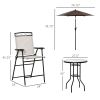 Outsunny 4 Piece Outdoor Bar Set with 2 Folding Chairs, Adjustable Umbrella and Wave Textured Tempered Glass Table, Cream White