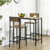 HOMCOM 3 Piece Pub Dining Set Industrial Style Counter Height Table and Bar Stools Rustic Brown for Small Spaces