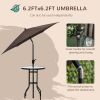 Outsunny 4 Piece Outdoor Bar Set with 2 Folding Chairs, Adjustable Umbrella and Wave Textured Tempered Glass Table, Cream White
