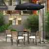 Outsunny 5PC Patio Dining Set Outdoor Wicker Table Chairs Cushions Umbrella Hole Beige