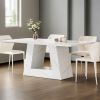 Dining Table for 4 to 6 People, 63" Rectangular Dining Room Table, Modern Wooden Faux Marble Dinner Table with Sturdy Base