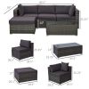 Outsunny 5-Piece Deluxe Outdoor Sectional Furniture, Patio Wicker Couch, Patio Rattan Furniture Set with Cushions, Pillows & Glass Coffee Table, Gray