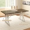 HOMCOM 63"-47" Extendable Table Seat up to Six, Extendable Farmhouse Dining Table with Heavy Duty Trestle Base, Brown