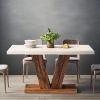 47-Inch Dining Table for 4, White Kitchen Dinner Table with Heavy Duty Pedestal, Farmhouse Wooden Eating Table