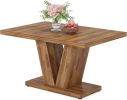 47-Inch Dining Table for 4, Walnut Brown Kitchen Dinner Table with Heavy Duty Pedestal, Farmhouse Wooden Eating Table