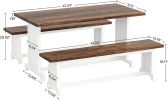 47" Small Dining Table Set for 2, 3-Piece Kitchen Table with 2 Benches, Farmhouse Wood Dinner Furniture