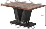 47-Inch Dining Table for 4, Black Kitchen Dinner Table with Heavy Duty Pedestal, Farmhouse Wooden Eating Table