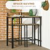 HOMCOM 3 Piece Pub Dining Set Industrial Style Counter Height Table and Bar Stools Rustic Brown for Small Spaces