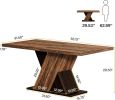 55-Inch Farmhouse Dining Table for 4, Rectangle Rustic Brown Kitchen Dining Room Table, Wooden Dinner Table