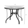 Outsunny 38" Round Patio Table with Umbrella Hole, Tempered Glass Outdoor Dining Table, Black