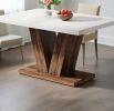 47-Inch Dining Table for 4, White Kitchen Dinner Table with Heavy Duty Pedestal, Farmhouse Wooden Eating Table