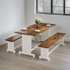 47" Small Dining Table Set for 2, 3-Piece Kitchen Table with 2 Benches, Farmhouse Wood Dinner Furniture