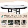 Outsunny 4 Piece Outdoor Bar Set with 2 Folding Chairs, Adjustable Umbrella and Wave Textured Tempered Glass Table, Cream White