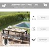Outsunny 8 People Rectangular Pedestal Dining Table, with Aluminum Frame, All-Weather HDPE Wood Top, Foot Pads for Garden, Patio, Natural