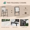 Outsunny 4 Piece Outdoor Bar Set with 2 Folding Chairs, Adjustable Umbrella and Wave Textured Tempered Glass Table, Cream White