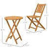 Outsunny 3-Piece Patio Bistro Set, Folding Acacia Wood Bistro, Set Outdoor Square Table Two Chair, Slatted Finish, Teak, Natural