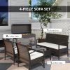 Outsunny Woven Sanctuary 4-Piece Alfresco Retreat with Tabletop, Brown