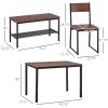 HOMCOM 4-Piece Dining Set Industrial Wooden Table Chairs Bench Storage Rack Rustic Brown Black
