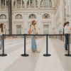 Crowd Control Stanchion, 6 Pieces Stanchion Set with 6.6ft/2 m Black Retractable Belt, Stanchion Retractable Belt Barriers