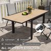 Outsunny 35.5"-71" Expandable Outdoor Dining Table for 4-6 Person, Aluminum Patio Table with Slatted Wood Grain Top, Natural