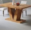 47-Inch Dining Table for 4, Walnut Brown Kitchen Dinner Table with Heavy Duty Pedestal, Farmhouse Wooden Eating Table