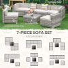 Outsunny 7-Piece Patio Furniture Sets, Outdoor Wicker Conversation Sets, All Weather PE Rattan Sofa Set with Cushions & Slat Plastic Wood Table, Beige