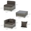 Outsunny 7-Piece Outdoor Wicker Patio Furniture Set PE Rattan Conversation Sofa with Cushions & Tempered Glass Desktop Charcoal