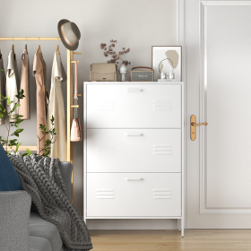 Shoe Storage Cabinet With 3 Flip Drawers, Freestanding Shoe Cabinet Organizer With Metal  Frame For Entryway, Hallway, Foyer, White
