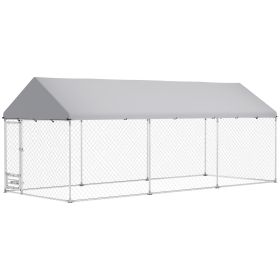 Outdoor Dog Kennel W Adjustable  Rotatable Bowl Rack, Waterproof UV-Resistant Cover, Secure Lock, 19.7 X 7.5 X 7.5 (Color: White)