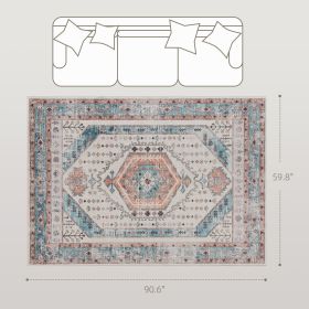 5x7 Area Rug, Vintage Machine Washable Rug, Non-Slip Floor Carpet For Living Room, Bedroom, Dining Room, Brown And Blue (Option: Brown and Blue)