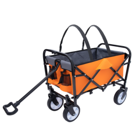 Minimeetall Strap Collapsible Foldable Wagon Cart With Strapping System, Beach Wagon , Utility Cart , Utility Wagon Grocery Cart For Camping Shop (Option: Orange)
