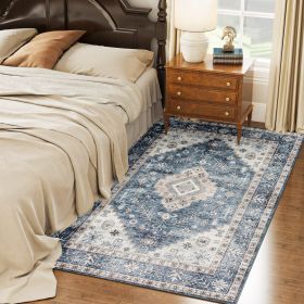 4x6 Area Rug, Vintage Washable Rug, Non-Slip Floor Carpet For Living Room, Bedroom, Dining Room, Blue (Color: Blue)