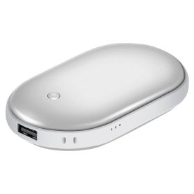 1Pc Portable Hand Warmer 5000mAh Power Bank Rechargeable Pocket Warmer Double-Sided Heating Handwarmer (Option: Silver)