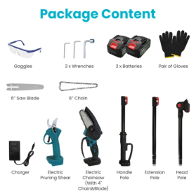 4 In 1 Cordless Pruning Shear And Electric Chainsaw With Max 5.5FT Extension Poles 4' 6' Pole Saw SK5 Blade Brushless Pruning Shear With 2Pcs 3.0 (Color: Blue)