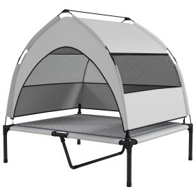 Elevated Dog Bed With Removable Canopy, Portable Outside Raised Pet Cot With Cooling Pad, Storage Bag, 36 X 29.5 X 35 (Color: Grey)